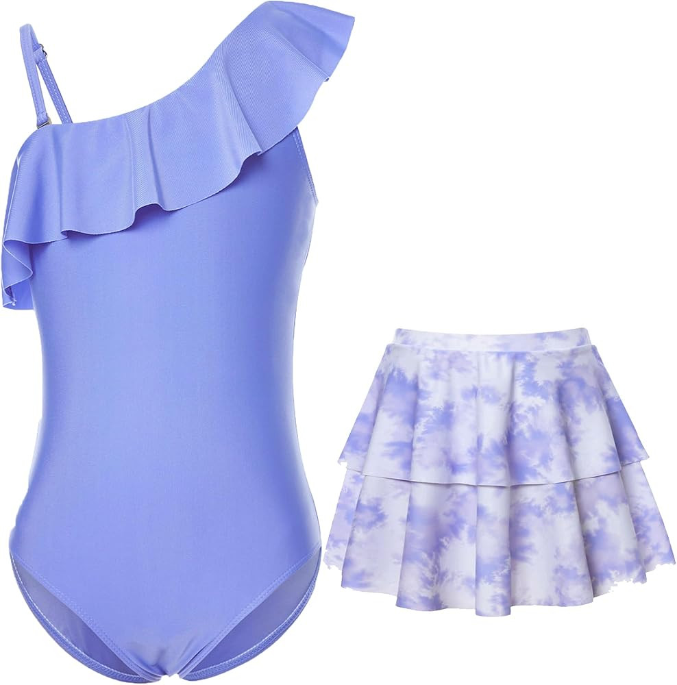 swimsobo Girls One Piece Swimsuit One Shoulder Bathing Suit with Skirt Adjustable Strap Swimwear ... | Amazon (US)