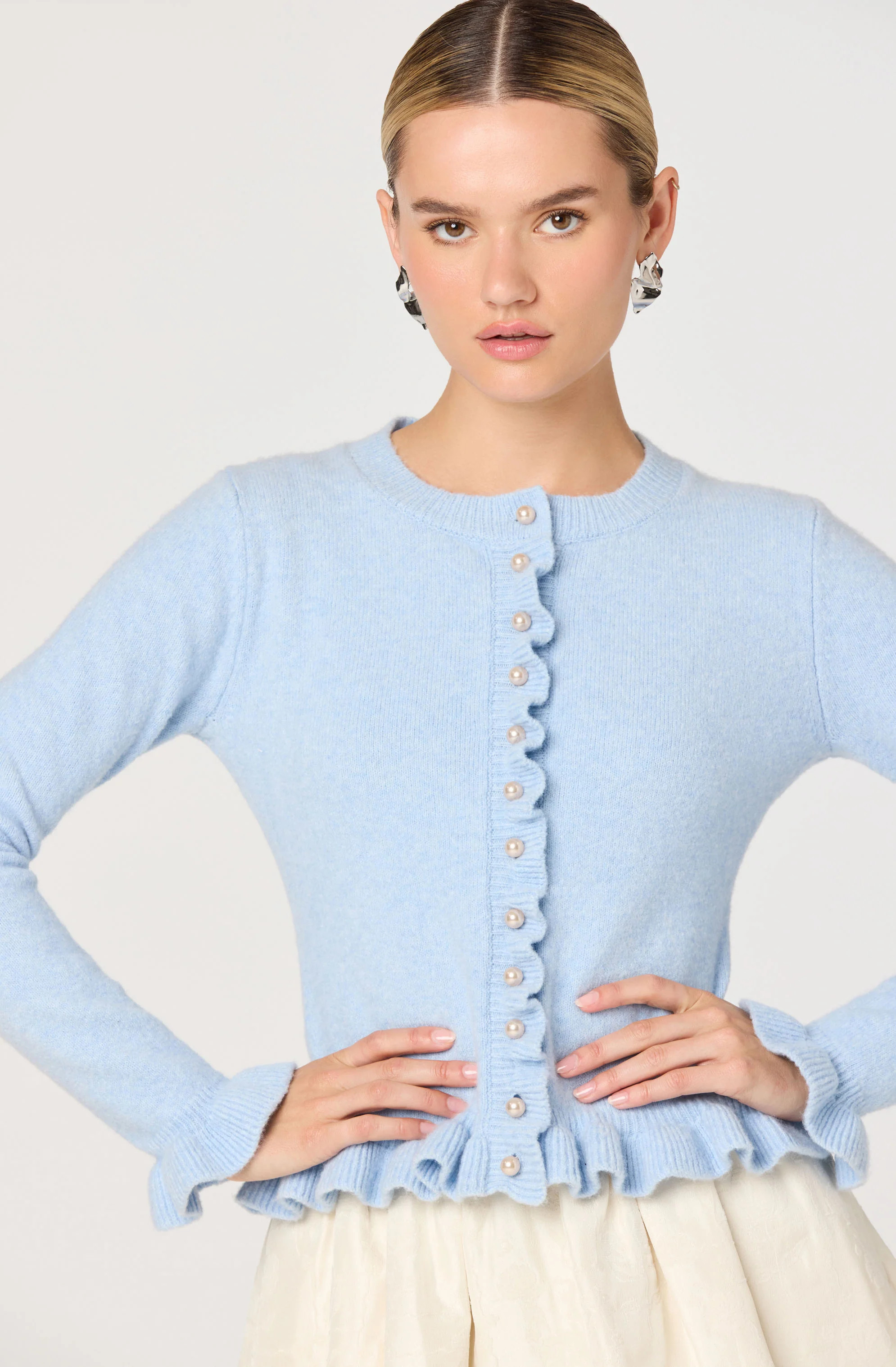 Eowyn Ruffle Trim Cardigan - Light blue / XS | ASTR The Label (US)