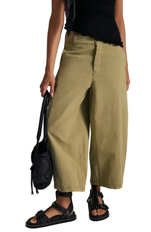 Free People Lay Down Ankle Wide Leg Chinos in Aloe at Nordstrom, Size 12 | Nordstrom
