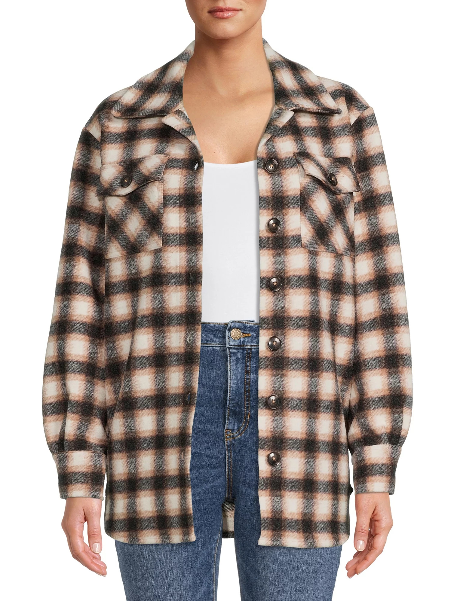 Time and Tru Women's Fleece Shacket - Walmart.com | Walmart (US)