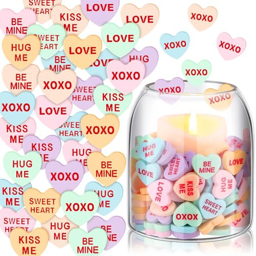 Threehoney 120 Pcs Conversation Hearts Vase Filler Valentine's Day Heart Ornament for Floating Candles Candy Love Centerpiece for Valentine Wedding Home Table Party Decor, No Water Gel, Macaron | Amazon (US)