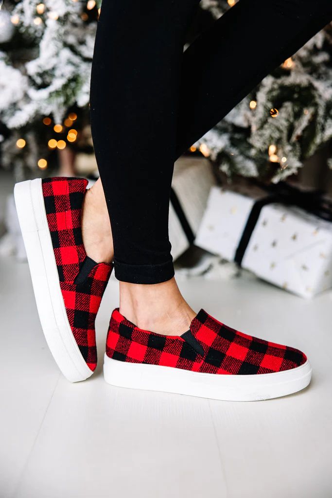Let's Go Travel Red Buffalo Plaid Sneakers | The Mint Julep Boutique