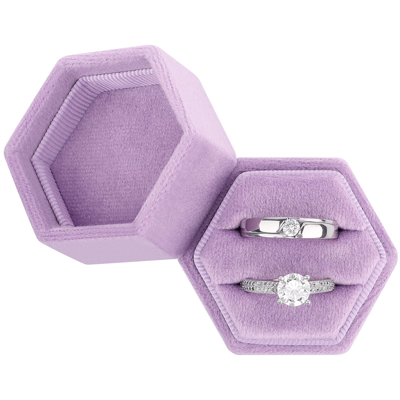 DesignSter Hexagon Velvet Ring Bearer Box - Premium Gorgeous Vintage Double Ring Display Holder w... | Amazon (US)