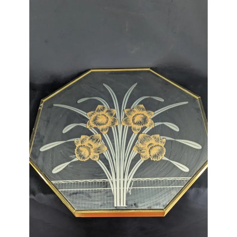 VTG Windsor Art Etched Glass Mirror Daffodils Octagonal Gold 24x24 80s Art Deco - Etsy | Etsy (Global)