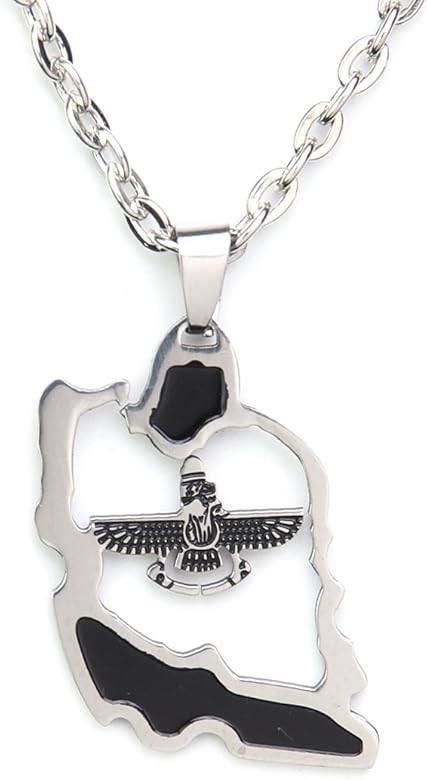 Asoodehdelan Silver Pt Persian Gulf Map Farohar Farvahar Necklace Chain Persia Art | Amazon (US)