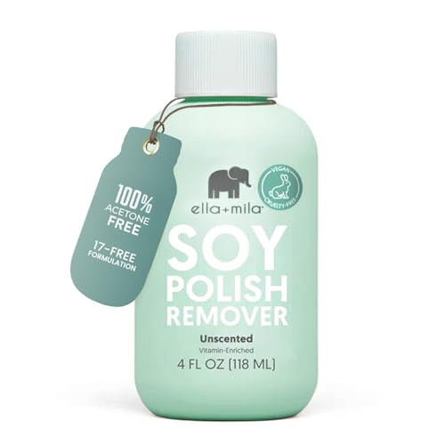 ella+mila Soy Nail Polish Remover – Unscented, Non-Acetone, Non-Toxic Fingernail Polish Remover for Natural Nails – Gentle, Vegan Formula Enriched with Vitamins A, C & E (4 fl oz) | Amazon (US)