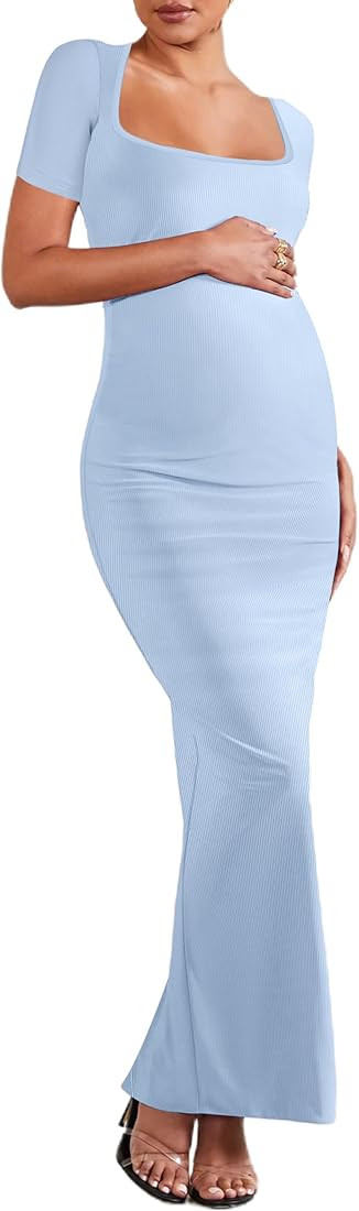 Peauty Women's Ribbed Maxi Dress Body-Hugging Fit Maternity Dress Before During After Pregnancy | Amazon (US)