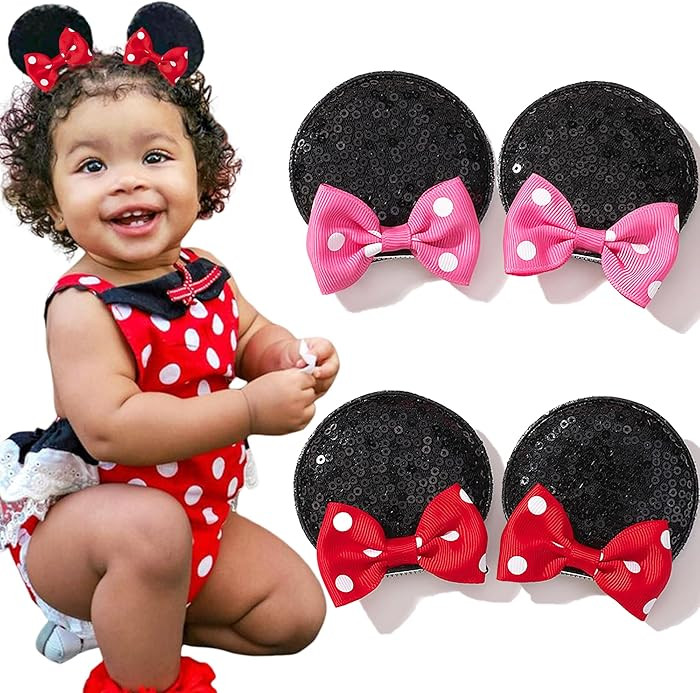 Ayesha Mouse Ears Hair Clips Mouse Ears for Girls Sequin Mouse Bows Barrettes Mice Ears Polka Dot... | Amazon (US)