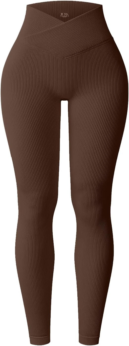 YOAKUKA Yoga Ribbed Leggings for Women High Waisted Tummy Control Seamless Butt Lifting Crossover... | Amazon (US)