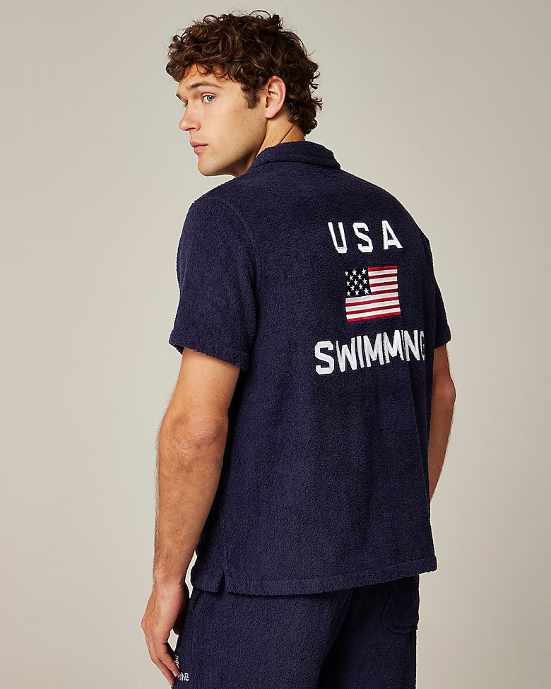 Pre-order Limited-edition USA Swimming® X J.Crew terry cloth four-pocket graphic camp-collar shi... | J. Crew US