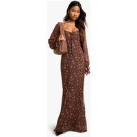 Womens Ditsy Floral Crinkle Chiffon Milkmaid Maxi Dress - Brown - 8 | boohoo (US & Canada)