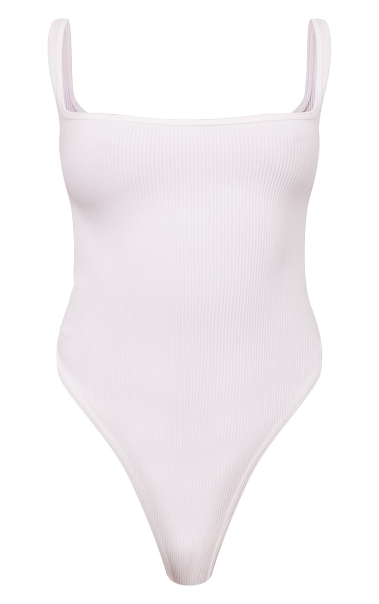 White Snatched Rib Square Neck Sleeveless Bodysuit | PrettyLittleThing US