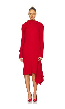 Marques ' Almeida Merino Wool Knitted Draped Midi Dress in Red from Revolve.com | Revolve Clothing (Global)