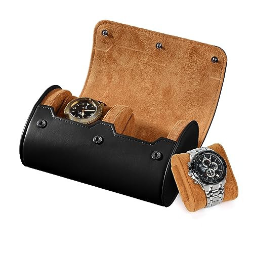 BAIGIO Watch Box 2 Slot Watch Travel Case Leather Watch Roll Watch Box for Men and Women Watch Storage Box Organizer for Small Watches Watch Case Travel Transport Box Watch Bag (Black) | Amazon (UK)