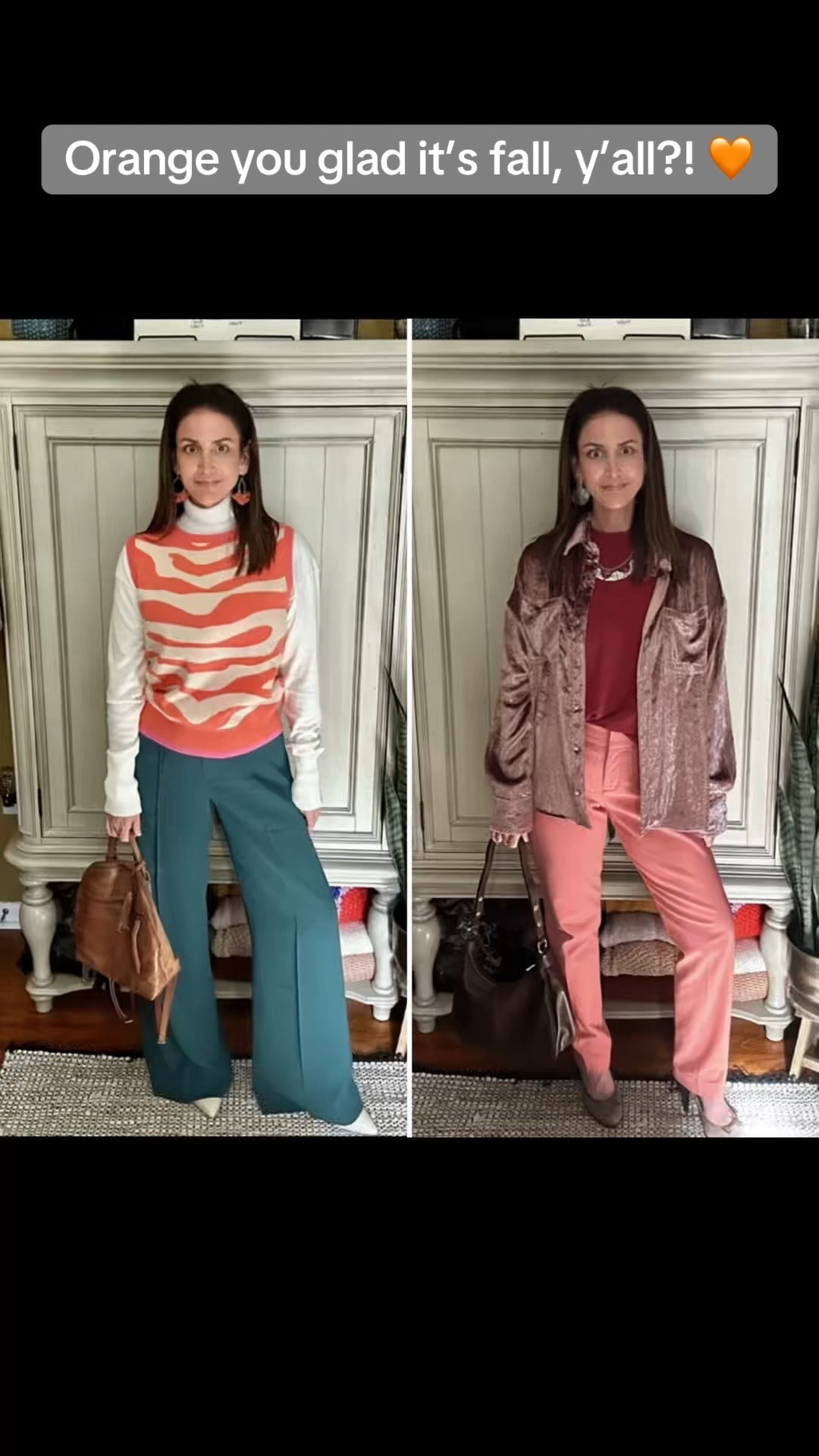 Orange you glad it’s fall, y’all?! 🧡

It’s the time of year that the leaves begin to turn and the air gets that unmistakable crispness. 🍁

It’s the perfect time to embrace the rich color palettes of fall. This year, one of the biggest color stories in fashion is all about embracing robust oranges and bright rust. 🧶

🥻Layering bold reds and oranges, like fiery red or poppy, injects energy into the season. 

🦚 Versatile greens pair fabulously with everything. Emerald green is a vibrant, luxurious shade that exudes elegance and sophistication. It’s a bold color that can make a striking impact, especially in formal attire. Olive green is a muted, earthy shade that is both versatile and stylish. It’s a great choice for casual wear and can be dressed up or down.

As the leaves turn and the air cools, let your wardrobe reflect the richness of the season. No matter how you wear them, these colors bring warmth and confidence, creating outfits that feel both powerful and inviting. 

#fallfashion #fallfashiontrends #fallcolors #orangeoutfit #outfitinspo #fallcolorpalette 

#LTKStyleTip #LTKSeasonal #LTKOver40