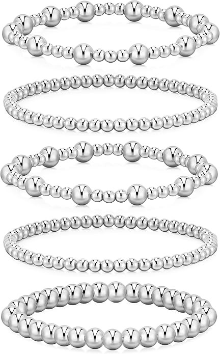 doubgood Gold Bracelets for Women, 5 Piece 14K Gold Plated Bracelet Stack Beaded Ball Jewelry Set... | Amazon (US)