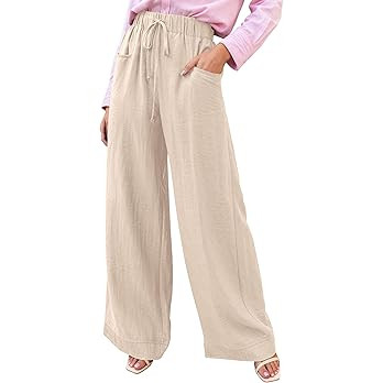 KIRUNDO Wide Leg Palazzo Pants for Women Summer High Waist Flowy Casual Trousers Lounge Pants Bea... | Amazon (US)