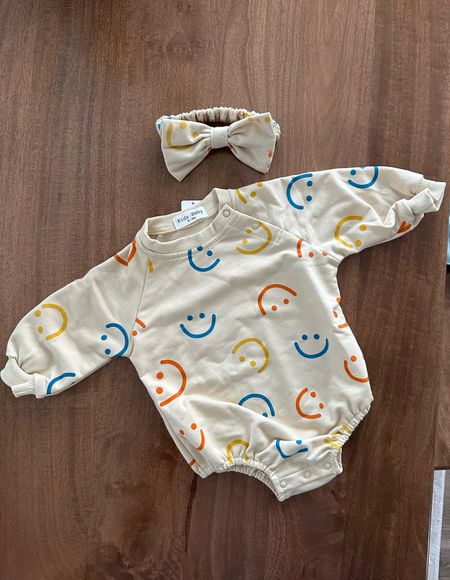 Smiley face baby bubble romper with matching bow :) SO CUTE and fits true to size 

#LTKKids #LTKGiftGuide #LTKBaby