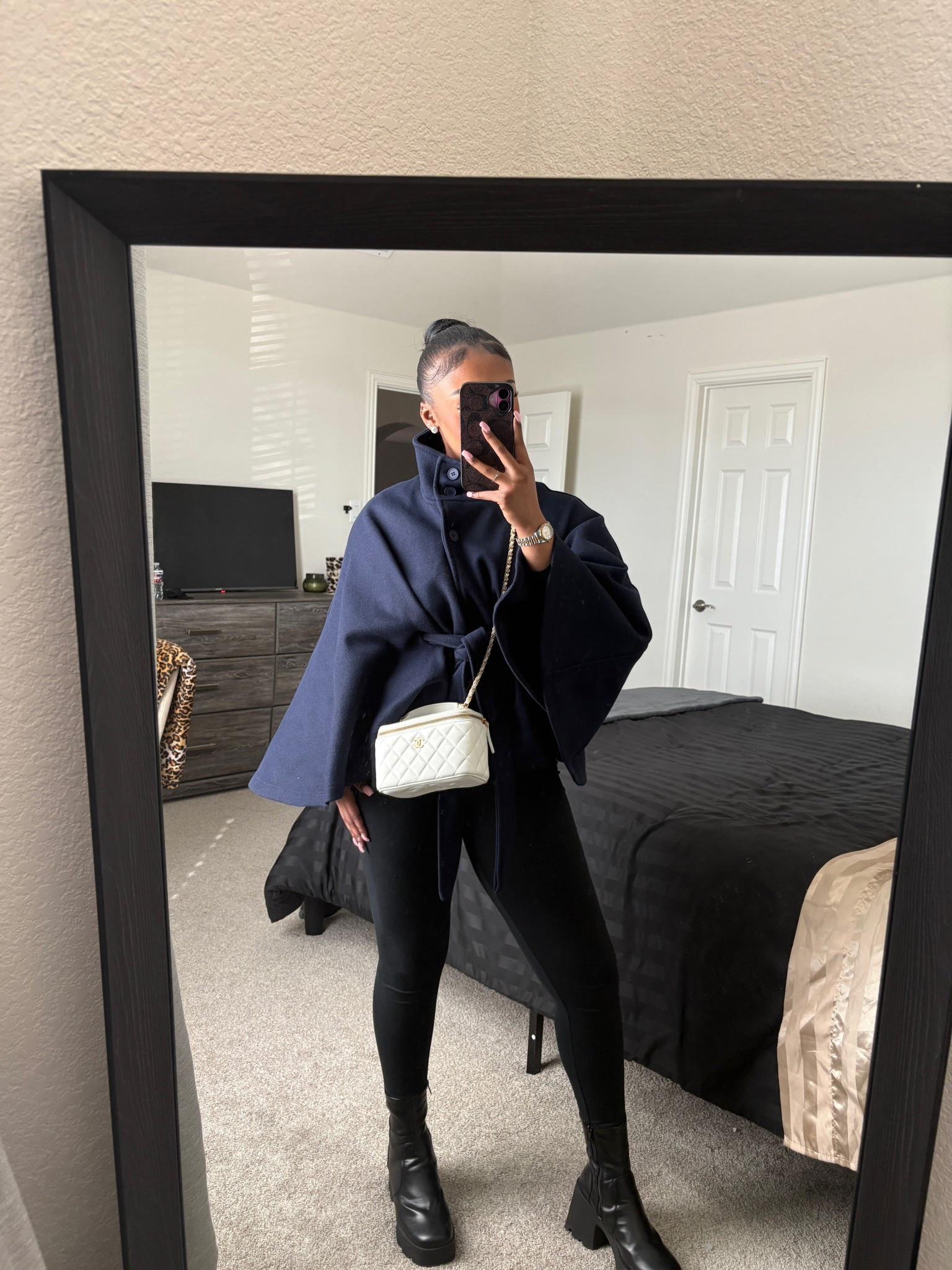 Cozy winter vibe 💨❄️ you can find my navy pancho listed in my page on TikTok @simi.duh #comfort #classy #cleangirl 

#LTKootd #LTKSeasonal #LTKgrwm