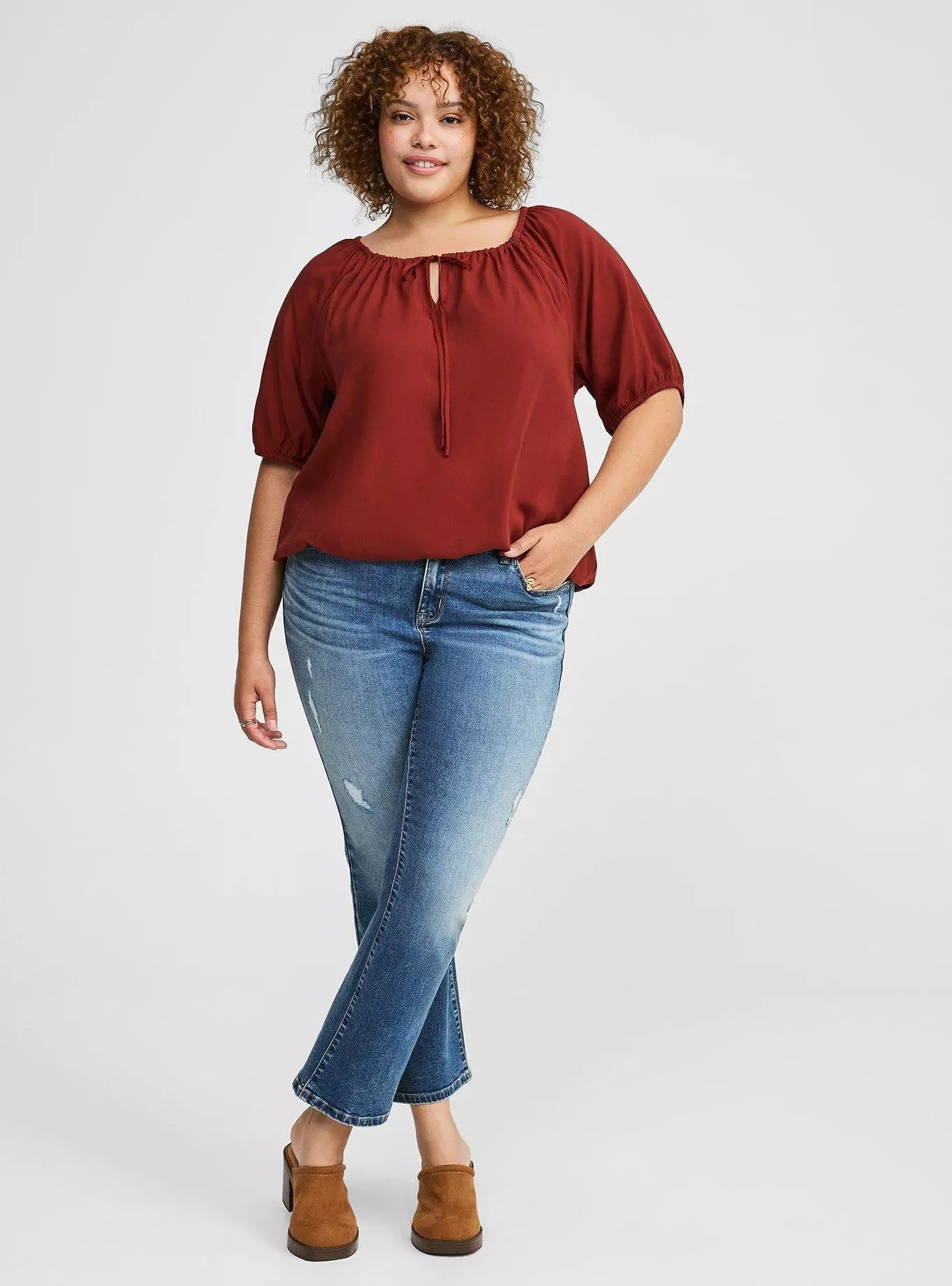 Challis Peasant Blouson Sleeve Top | Torrid (US & Canada)