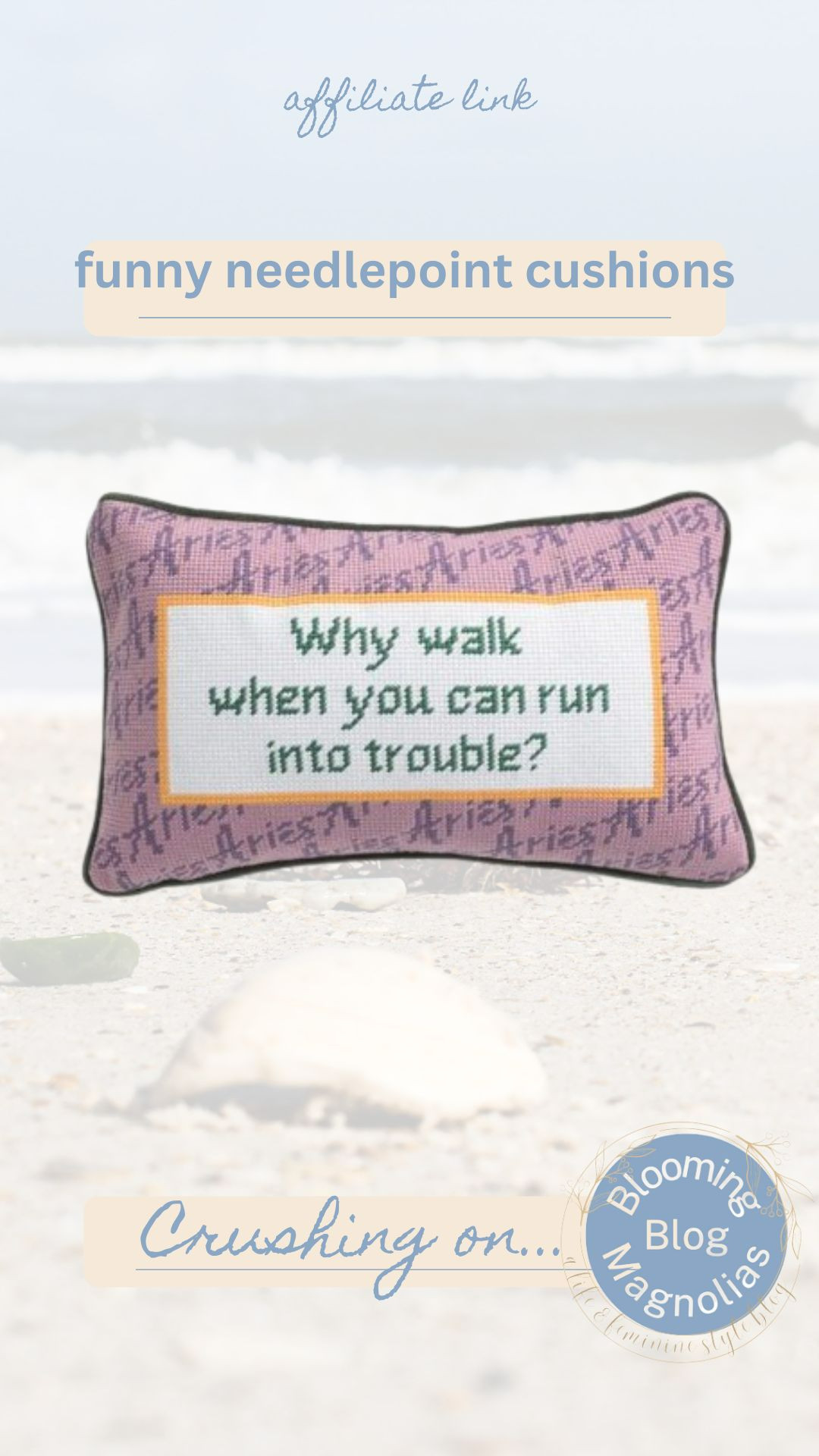 How fun are these needlepoint cushions? They would make great gifts!

Gift ideas. Funny