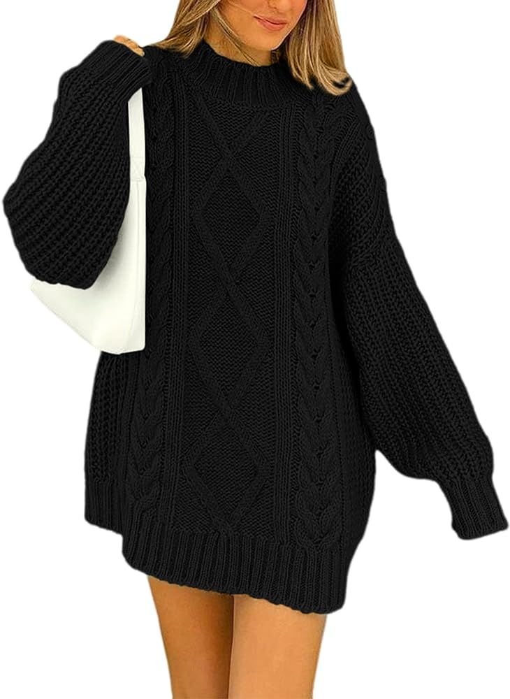 BTFBM Women Cable Knit Sweaters 2023 Fall Winter Crew Neck Button Shoulder Long Sleeve Chunky Lon... | Amazon (US)