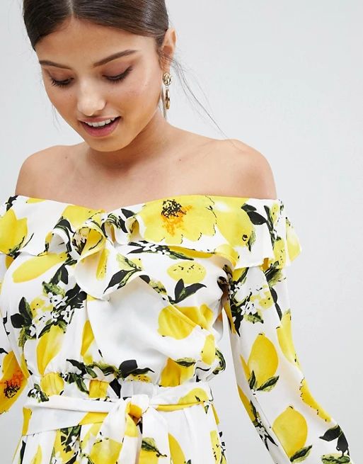 Boohoo Off Shoulder Lemon Print Dress | ASOS US