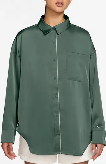 Oversize Satin Button-Up Top | Nordstrom
