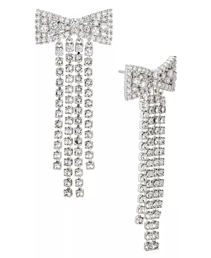 AVA NADRI Silver-Tone Cubic Zirconia Bow Tassel Earrings - Macy's | Macy's