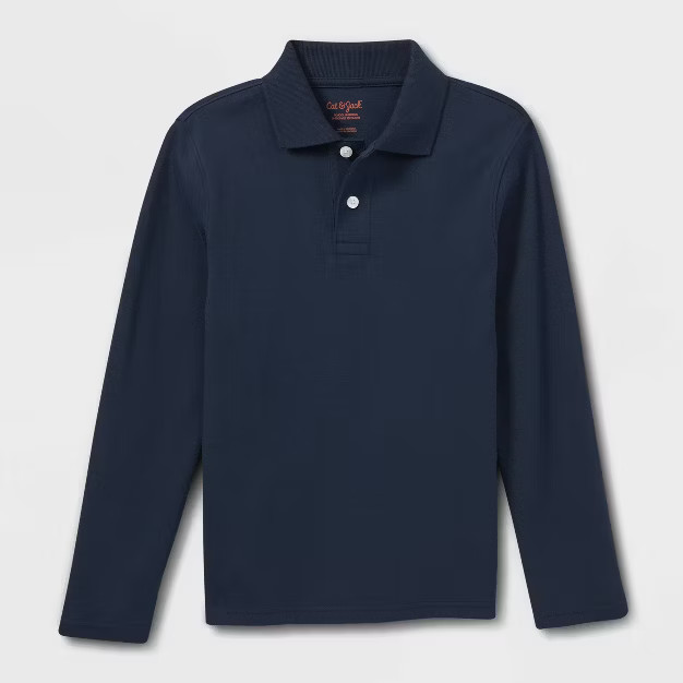 Boys' Long Sleeve Interlock Uniform Polo Shirt - Cat & Jack™ Navy | Target