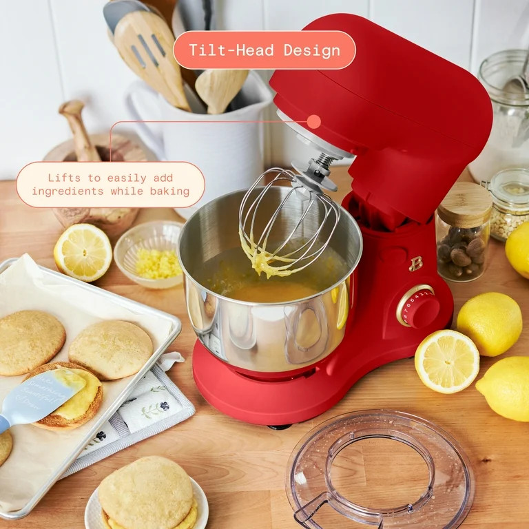 Beautiful 3.5 Qt Stand Mixer with Flat Beater, Dough Hook, Balloon Whisk, Tomato Red by Drew Barr... | Walmart (US)