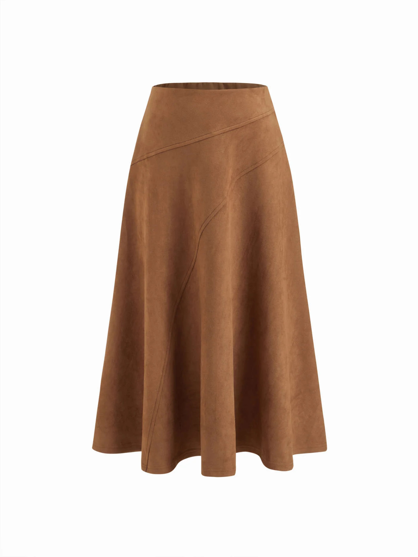 Suede Suede Mid Rise Elastic Waist A-line Maxi Skirt For Daily Casual | Cider