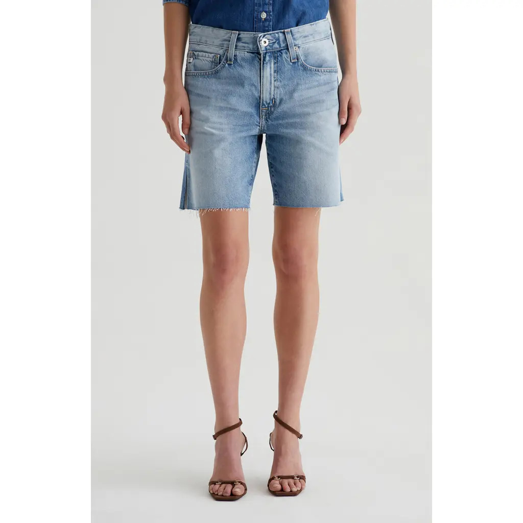 AG Ex-Boyfriend Raw Hem Mid Length Denim Shorts in Intuition at Nordstrom Rack, Size 31 | Nordstrom Rack