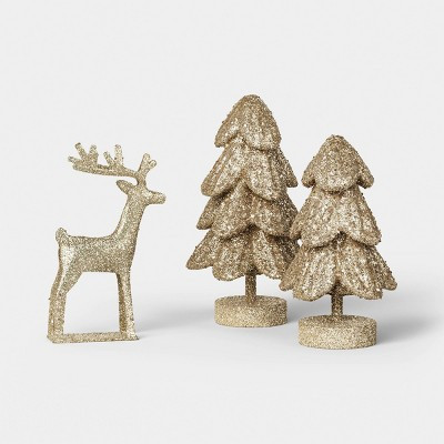 Set of 3 Mini Gold Glitter Figurals Deer/Trees - Threshold™ | Target
