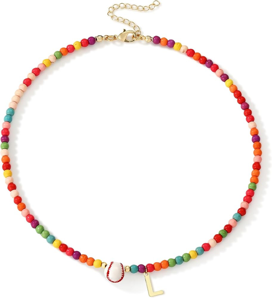Softball/Soccer/Volleyball/Basketball/Football Necklace Colorful Beaded Initial Necklace Gifts fo... | Amazon (US)