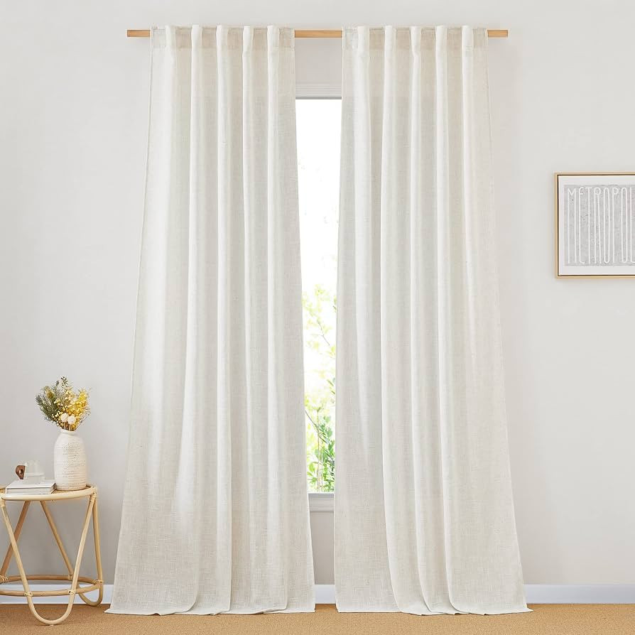 NICETOWN Linen Curtains for Bedroom 95 inch Long, Rod Pocket & Back Tab Flax Linen Weave Window C... | Amazon (US)