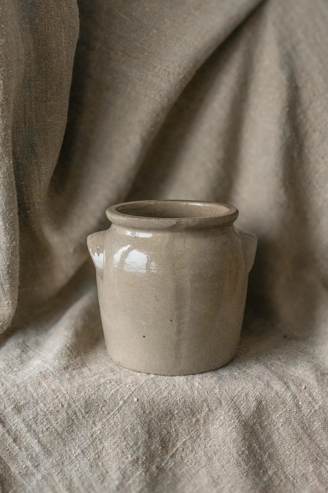 French Stoneware Confit Pot Vase with handles, Medium Glazed Beige Vintage Crock Pots from France... | Etsy (US)