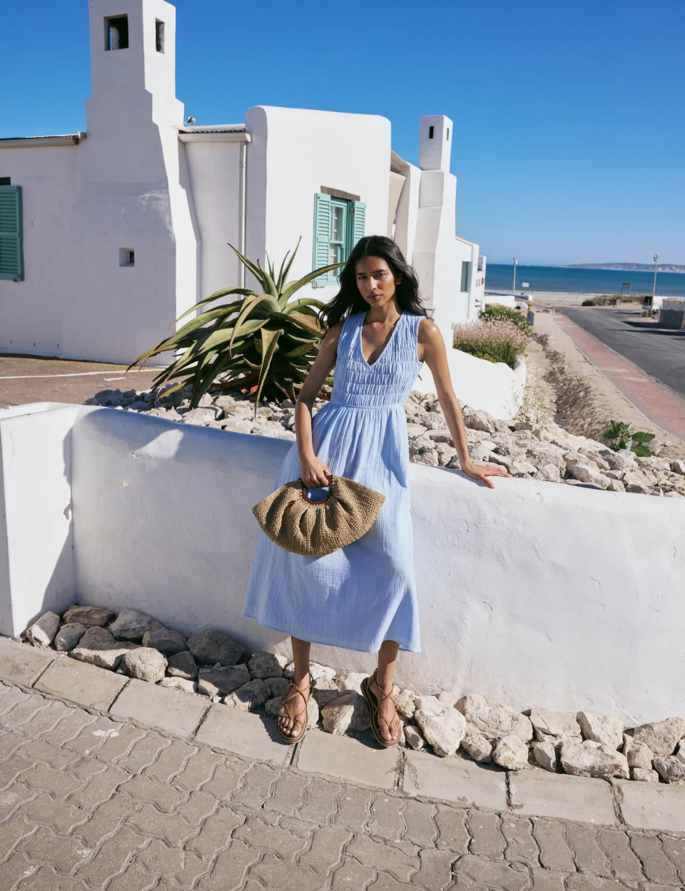 Blue Ruched Sleeveless Audrey Midi Dress | Nobody's Child
