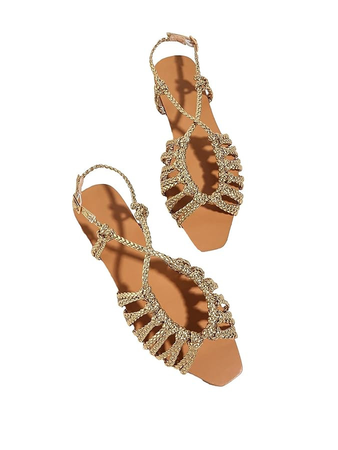 Verdusa Women's Metallic Braided Slingback Sandals Casual Strappy Sandals | Amazon (US)