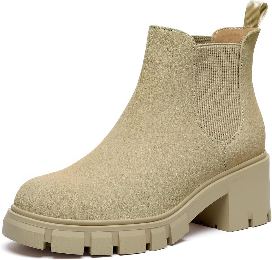 Gvimenos Women's Chelsea Boots Chunky Mid Heel Lug Sole Ankle Booties Slip-On Elastic Gore Suede ... | Amazon (CA)