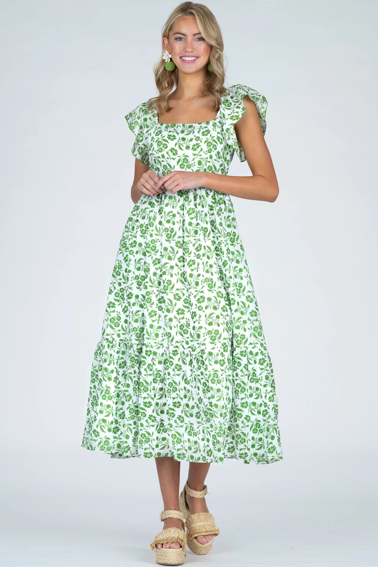 Brooke Dress in Picnic Floral Lime | Olivia James The Label