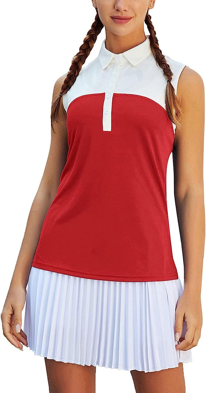 JACK SMITH Women's Sleeveless Polo Shirts Quick Dry Golf Tennis Shirt Color Block Athletic Tops | Amazon (US)