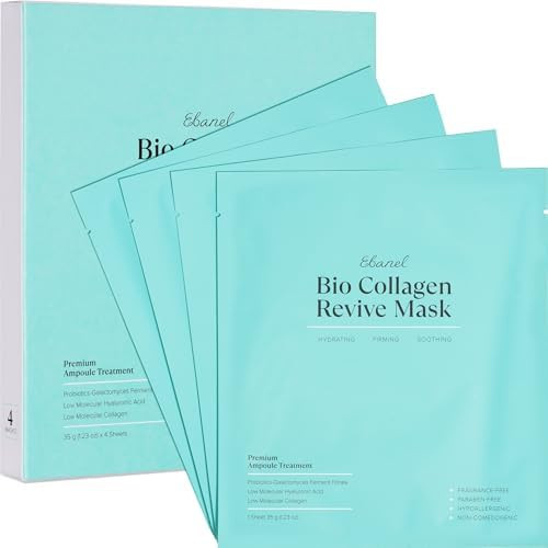Ebanel Bio Collagen Face Mask, 4-Pack Hydrating Face Masks with 7 Peptides, Hyaluronic Acid, Niac... | Amazon (US)