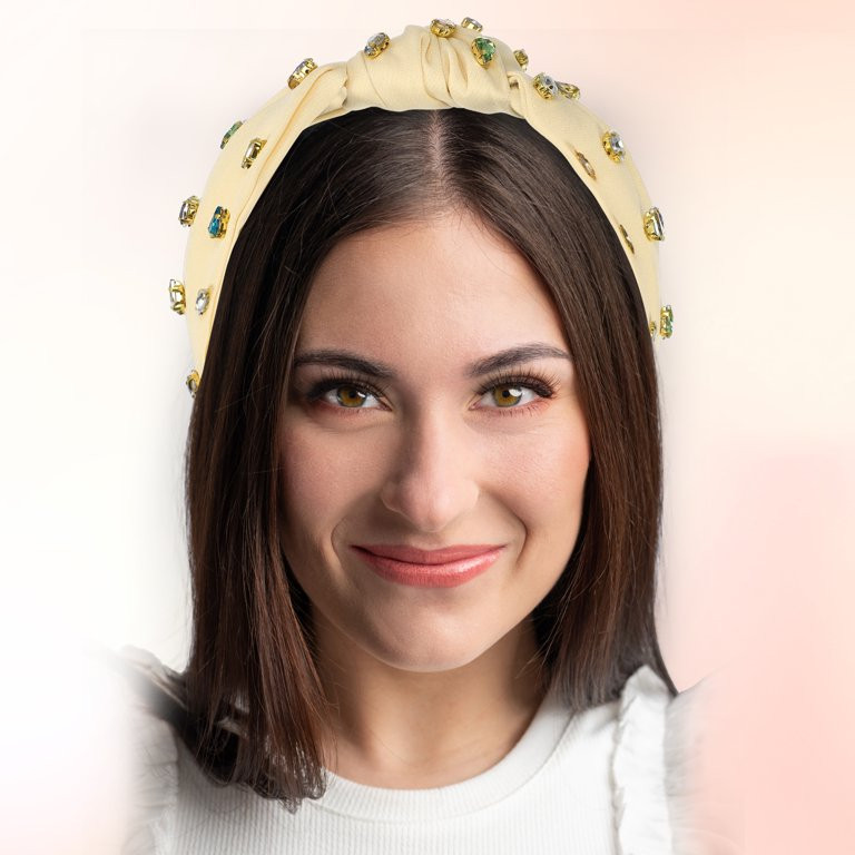 Rhinestone Retro Knotted Headband Beige 5.24"x1.22" Non-slip Wide Headband for Girl Women - Walma... | Walmart (US)