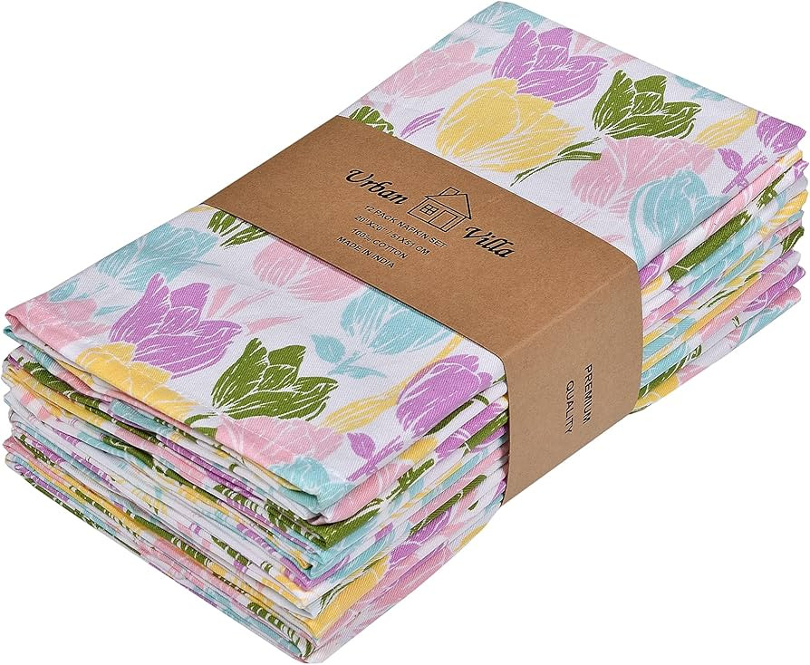 Urban Villa Easter Cloth Napkins Tulip Print 100% Cotton Absorbent Dinner Napkins (Set of 12) Ove... | Amazon (US)