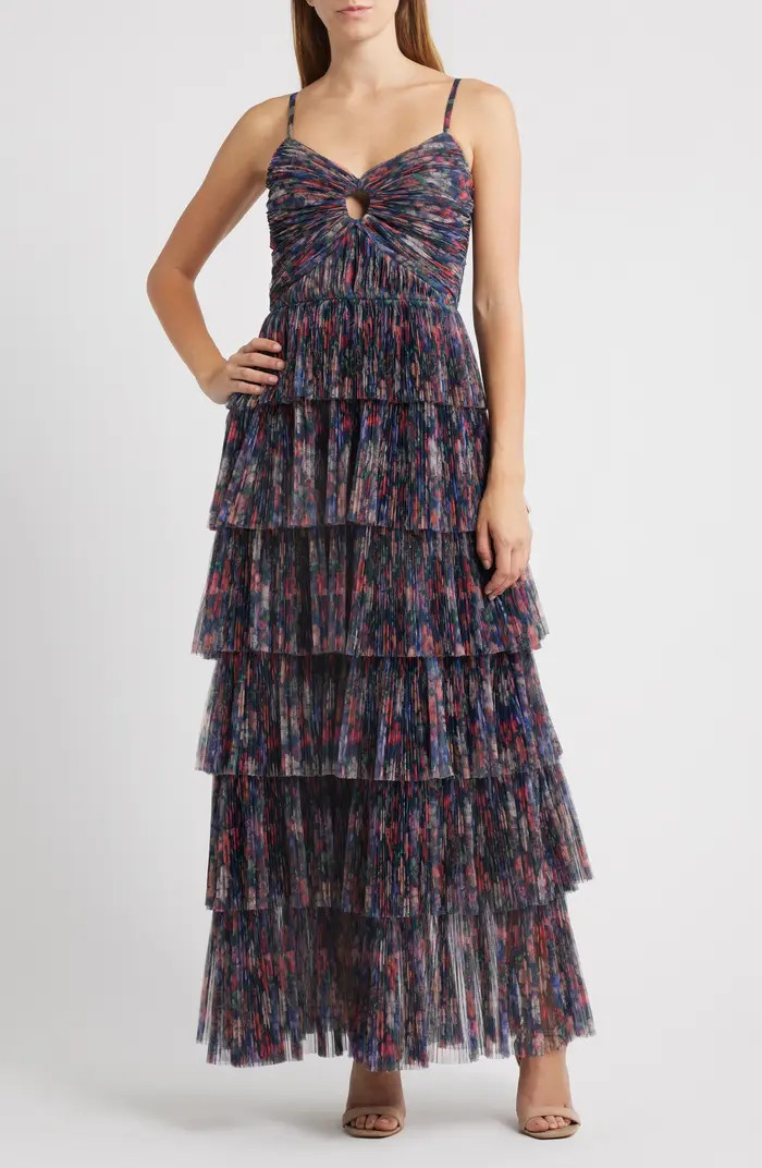 Floral Gathered Tiered Evening Gown | Nordstrom