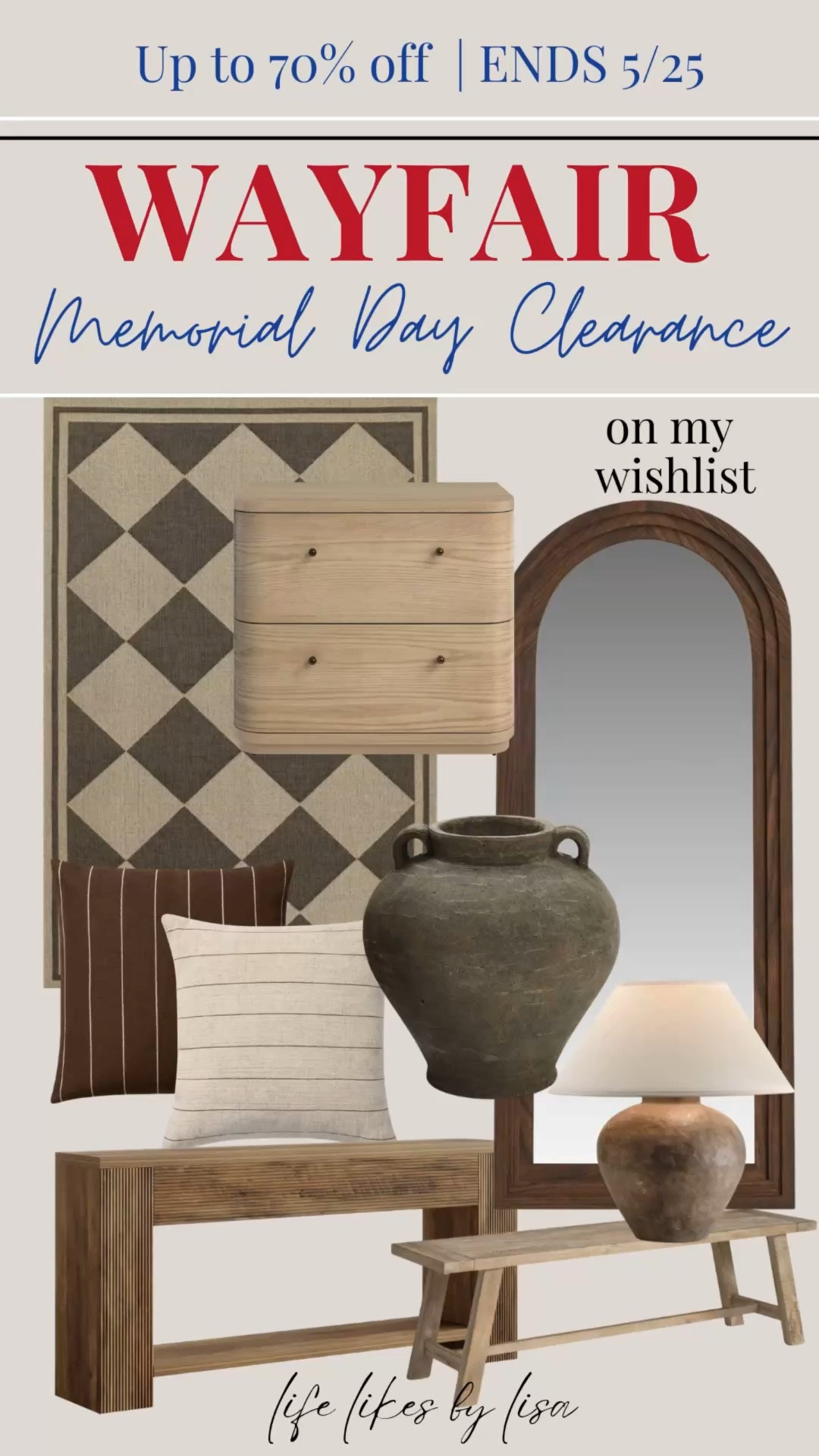 Wayfair Memorial Day Clearance💙❤️💙❤️

Up to 70% off site wide-
Sale ends on Memorial Day, 5/25.

Sharing what’s on my wishlist and the pieces I own and love!

#LTKSaleAlert #LTKHome #LTKSeasonal