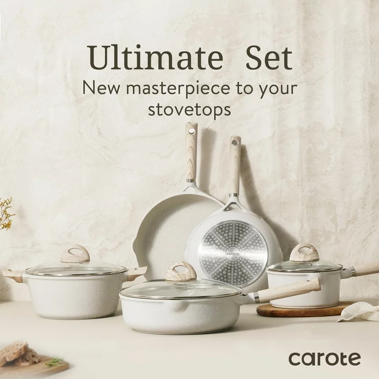 Carote Nonstick Pots and Pans Set, 8 Pcs Induction Kitchen Cookware Sets (Beige Granite) - Walmar... | Walmart (US)