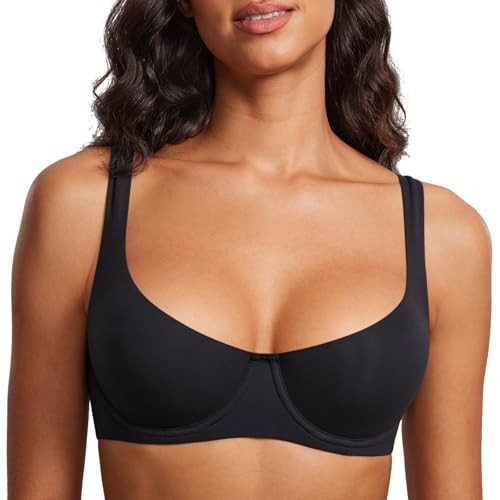DOBREVA Women's Unlined Balconette Bra Underwire Supportive Plus Size Smooth Scoop Neck Black - Unlined 32E | Amazon (US)