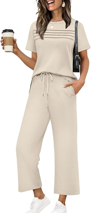 WIHOLL Two Piece Sets for Women Summer Spring Travel Vacation Outfits Short Sleeve Lounge Sets Si... | Amazon (US)